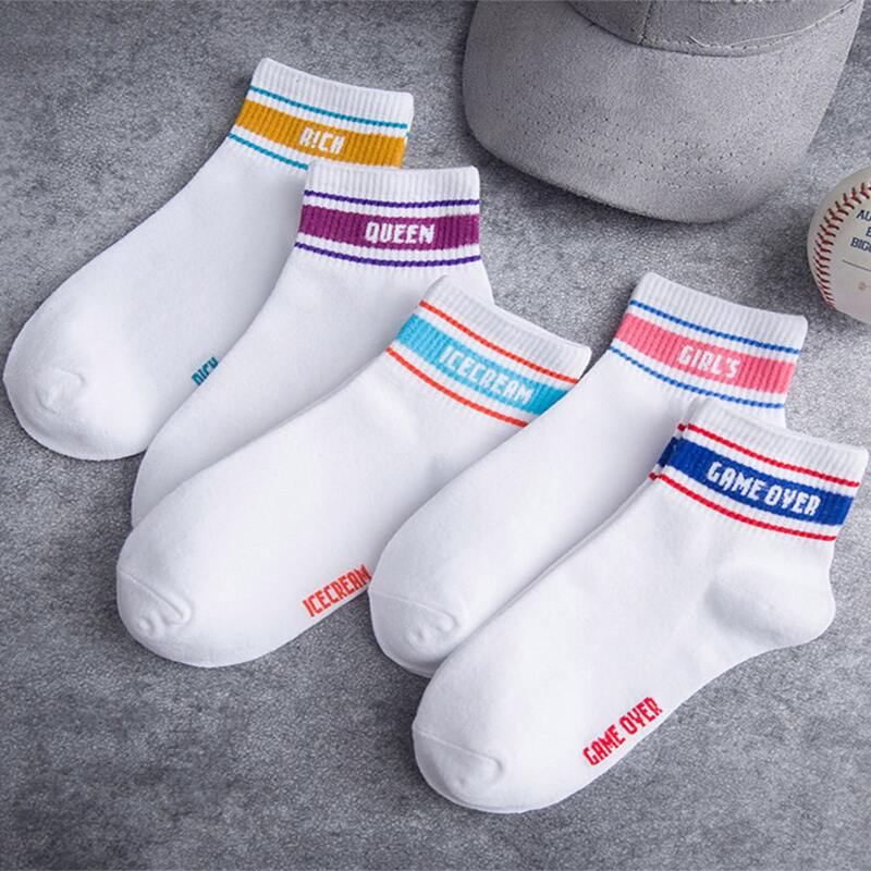 

5pairs Letter Pattern Ankle Socks, White