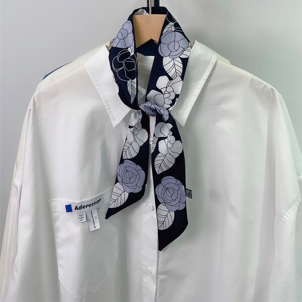 

Flower Print Skinny Scarf, Black
