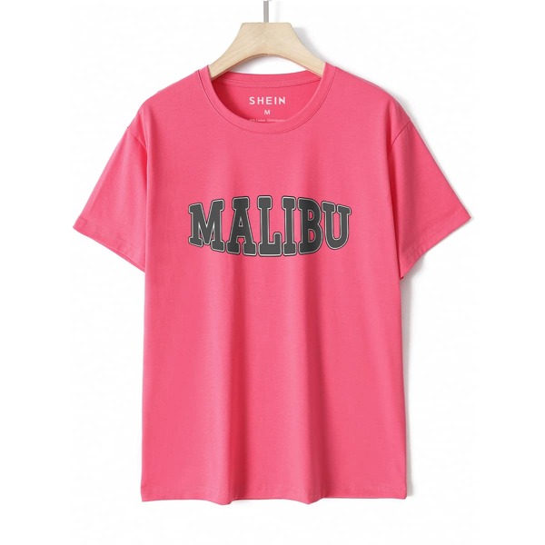 

Letter Graphic Crew Neck Tee, Pink