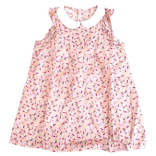 

Toddler Girls All Over Print Zipper Back Contrast Collar Dress, Baby pink