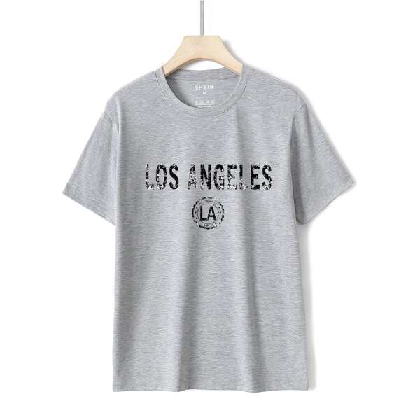 

Letter Graphic Crew Neck Tee, Grey