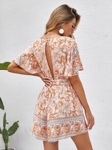 SHEIN VCAY Mono cruzado delantero floral con cinturón