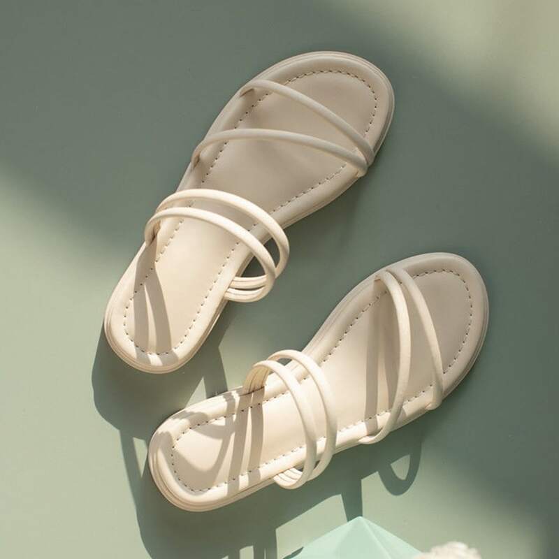 

Simple Strap Slide Sandals, Beige