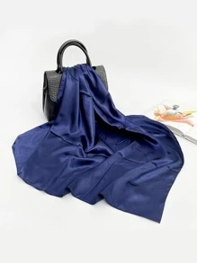 1 Miếng Của phụ nữ 90cm Bắt chước Lụa Màu thuần Hình vuông Khăn quàng cổ Dây buộc tóc Khăn rằn Áo top Không dây Quấn đầu - Màu xanh hải quân - Xem 1