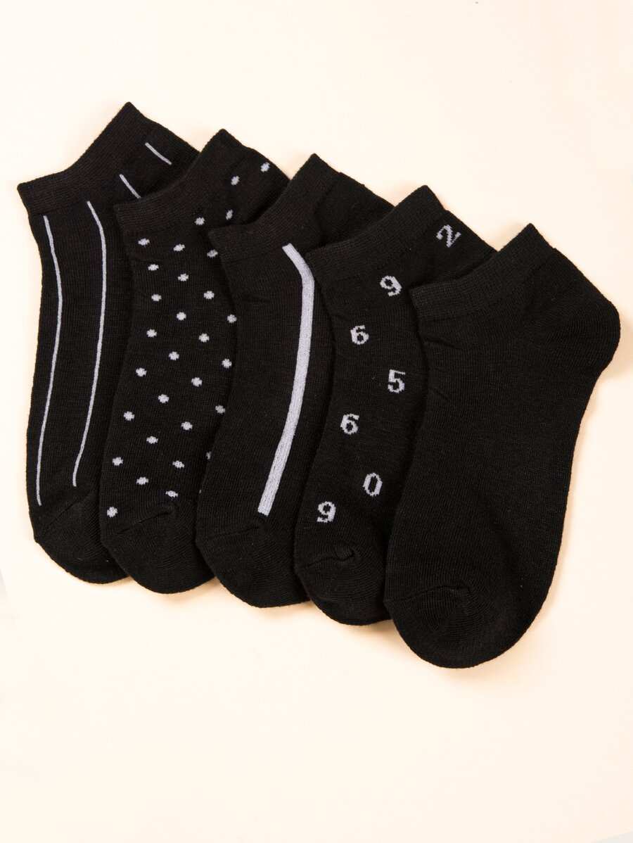 5 Pares Calcetines De Tobillo A Rayas - Negro - Ver 1