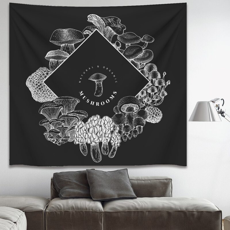 

Mushroom Print Tapestry, Black and white