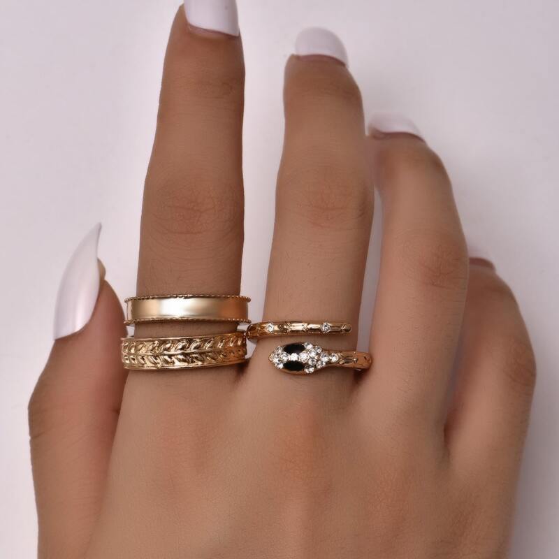 

3pcs Chevron & Snake Ring, Gold