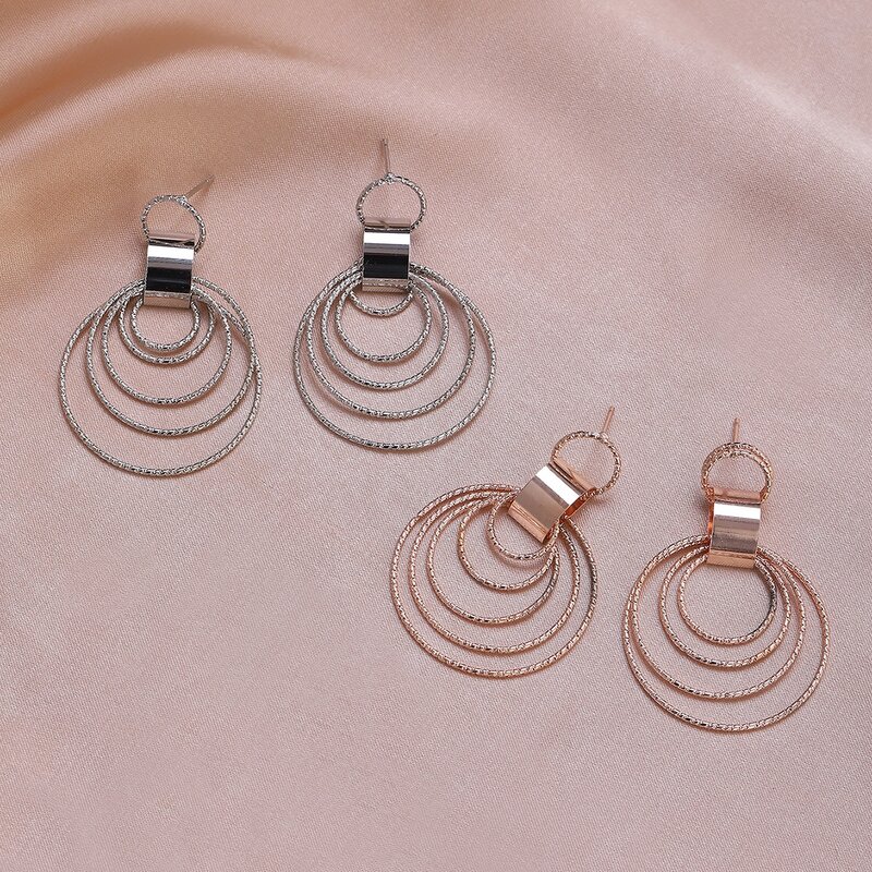 

2pairs Layered Ring Drop Earrings, Multicolor