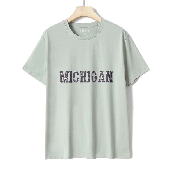 

Letter Graphic Round Neck Tee, Mint green
