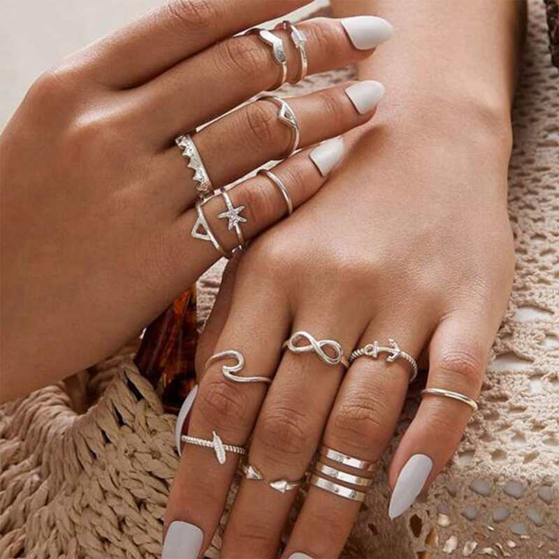 

14pcs Wave Ring, Silver