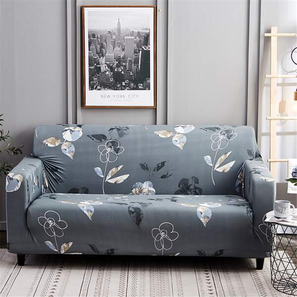 

Leaf Print Sofa Slipcover & 1pc Cushion Cover Without Filler, Multicolor