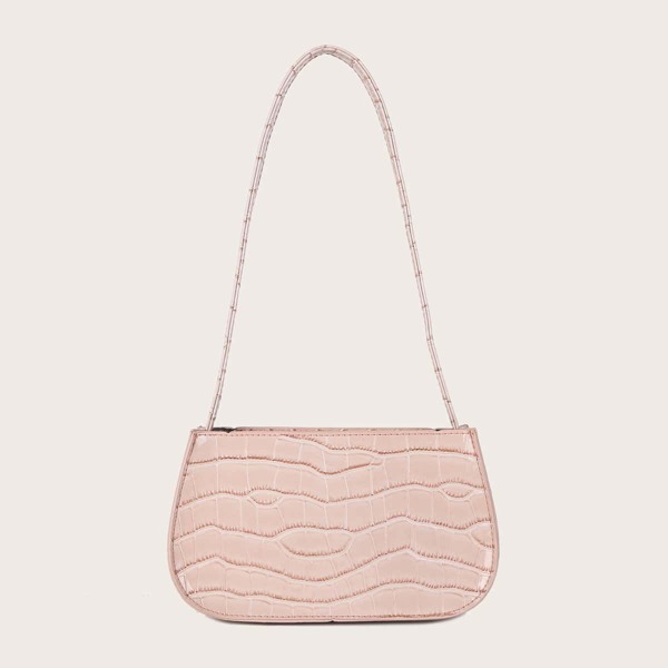 

Croc Embossed Baguette Bag, Beige