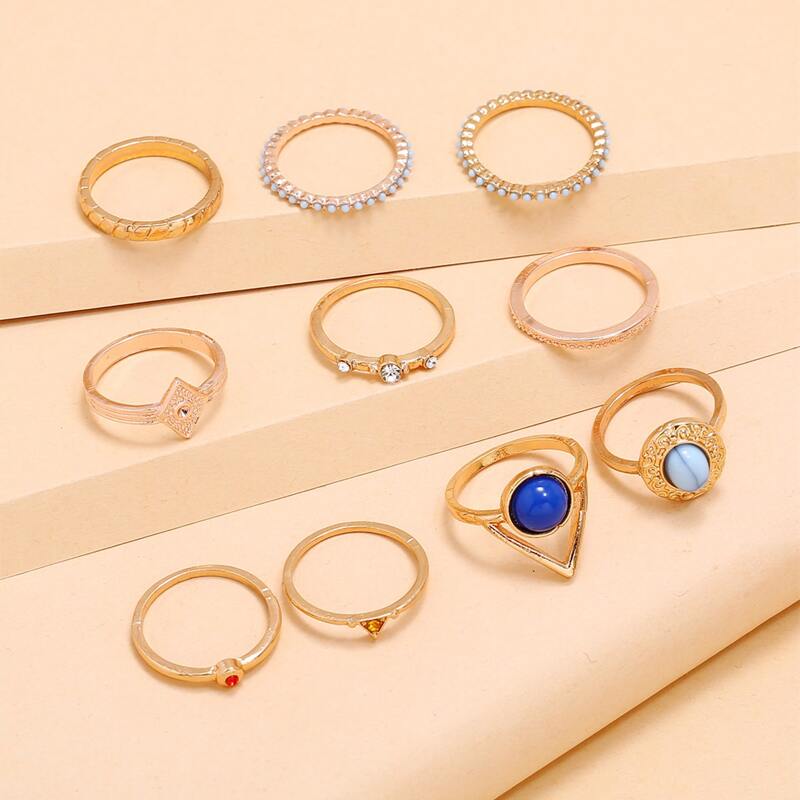 

10pcs Stone Ring, Gold