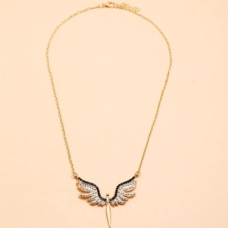 

Rhinestone Wing Pendant Necklace, Gold
