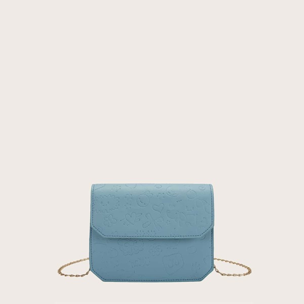 

Cartoon Embossed Flap Crossbody Bag, Blue