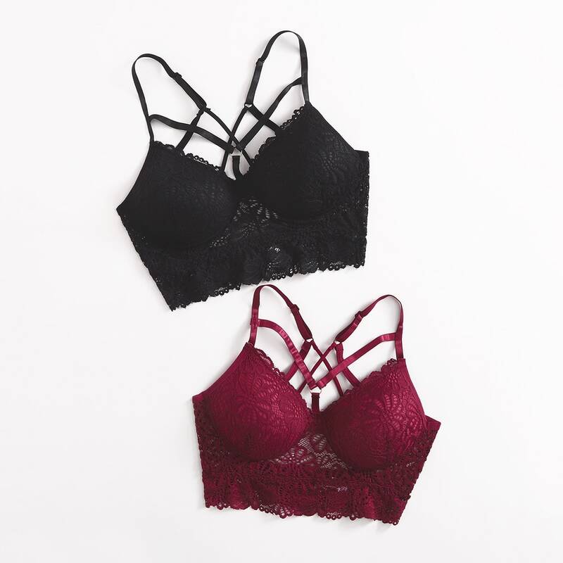 

2pack Floral Lace Wireless Bra, Multicolor