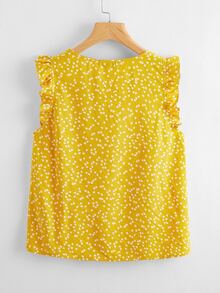 SHEIN LUNE 滿版心形圖案荷葉邊袖上衣 - 黃色 - 查看 2