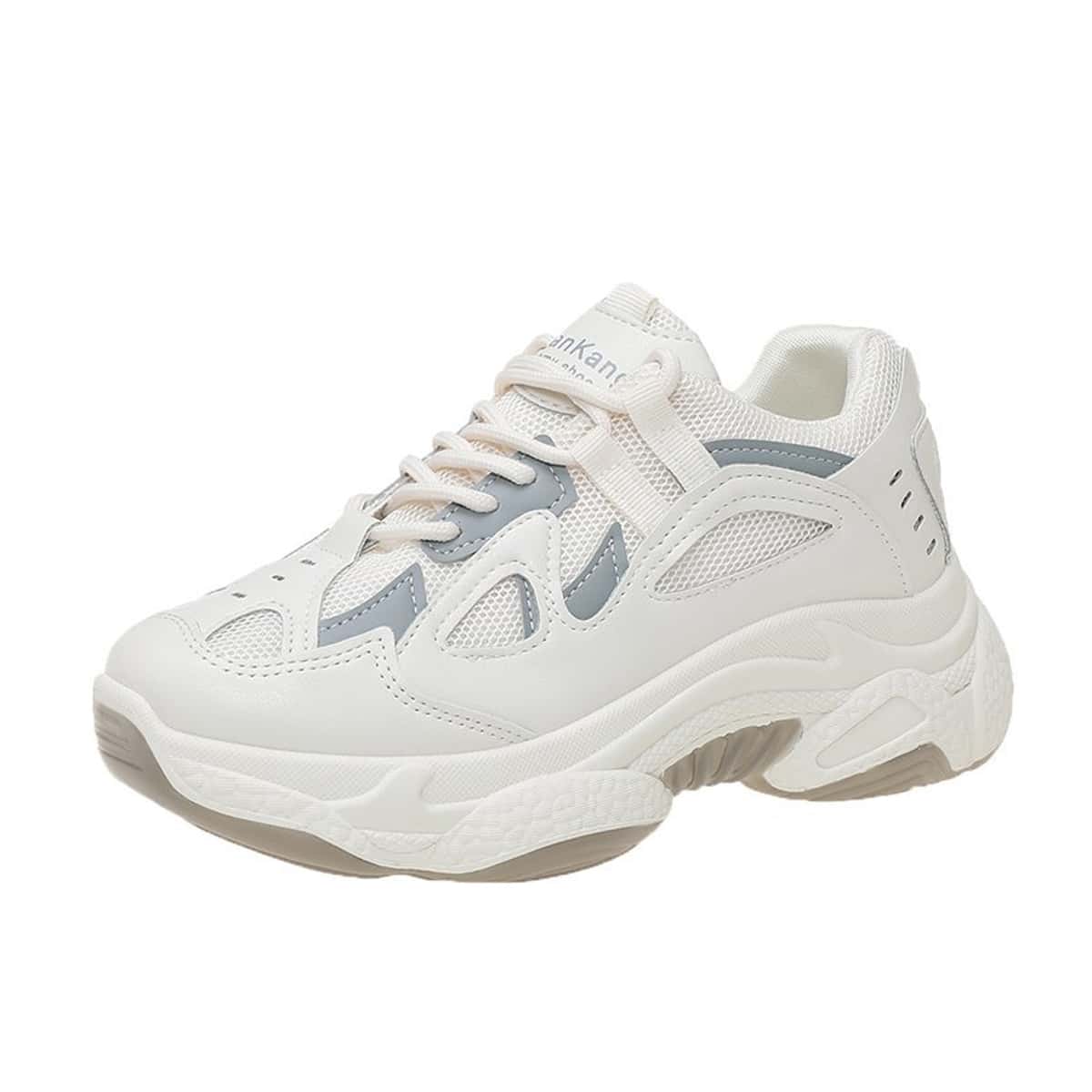 

Lace-up Mesh Chunky Sneakers, White
