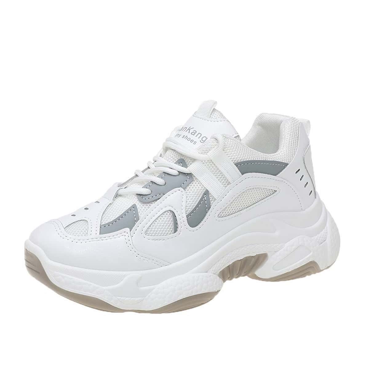 

Lace-up Mesh Chunky Sneakers, White