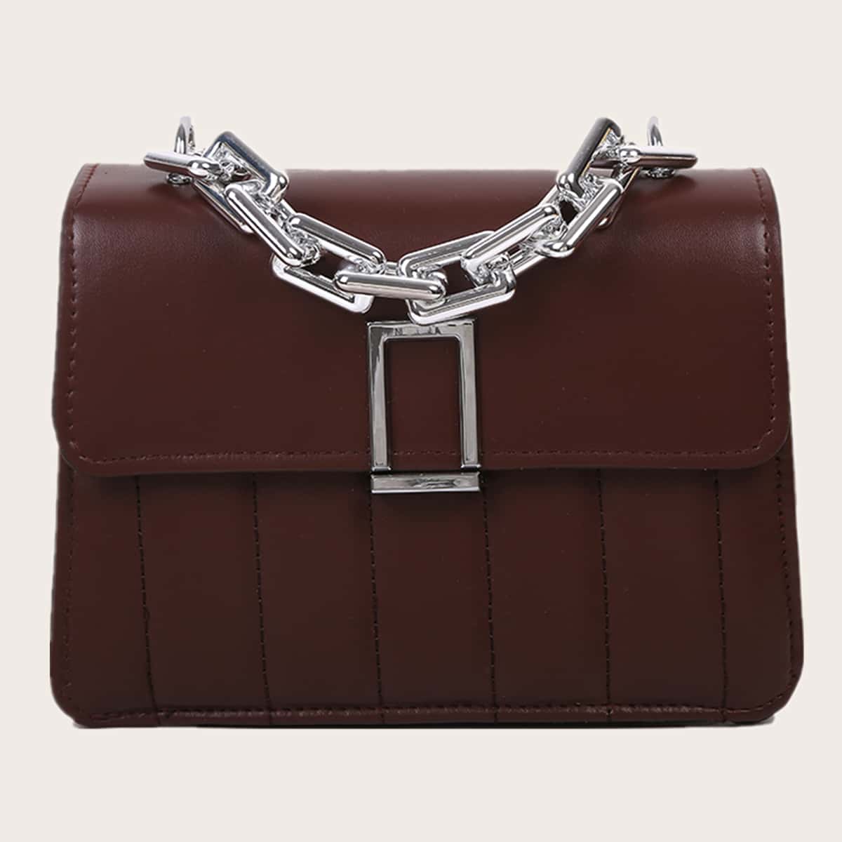 

Solid Chain Satchel Bag, Coffee brown