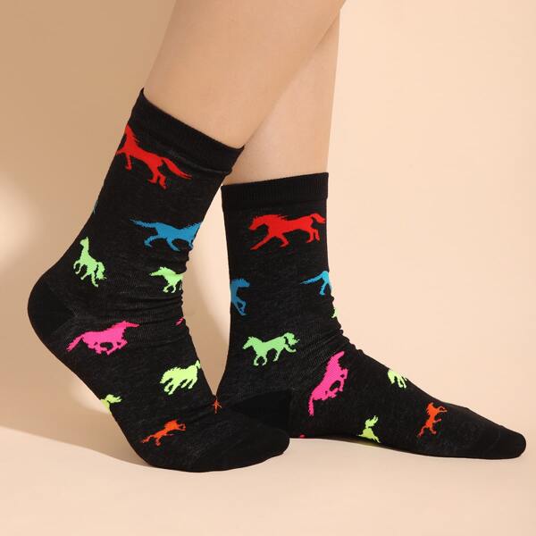 

Cartoon Graphic Crew Socks, Black