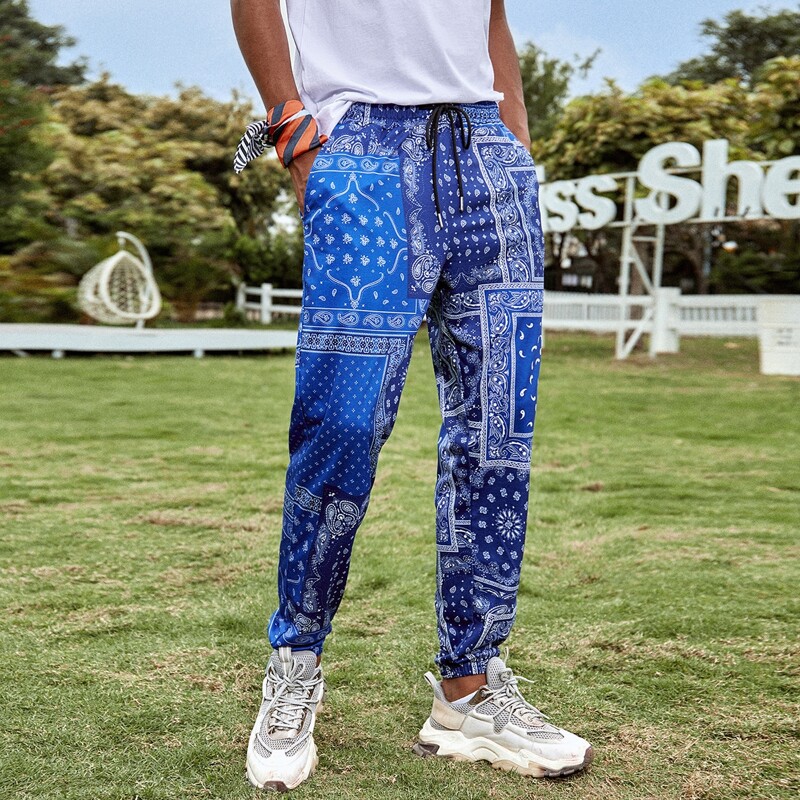 

Guys Scarf And Paisley Print Sweatpants, Blue