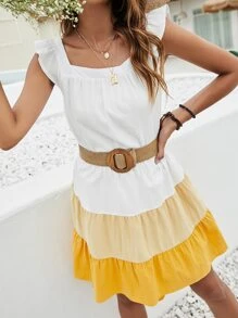 Vestido smock bajo con fruncido con costura