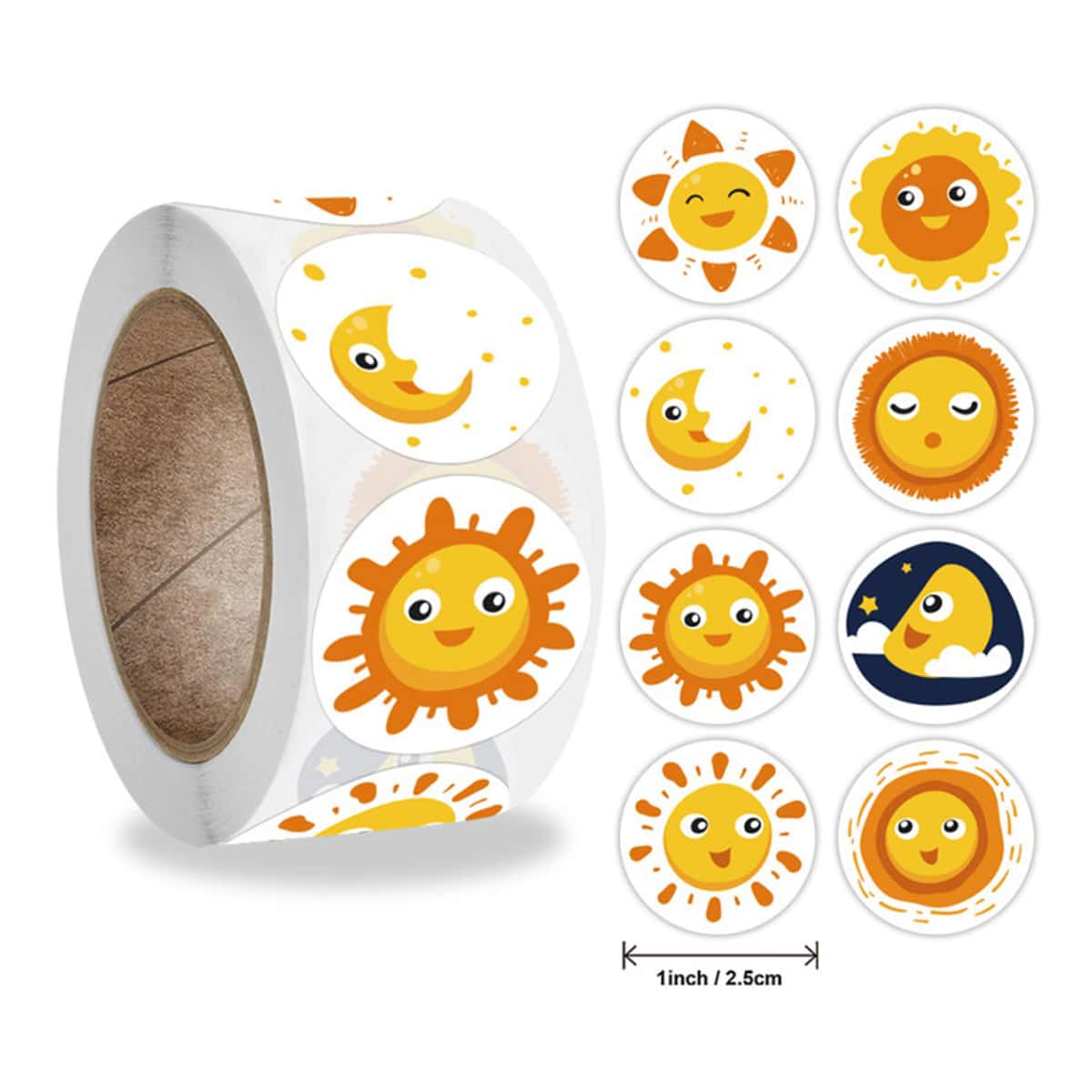 

500pcs Sun & Moon Print Round Sticker, Multicolor