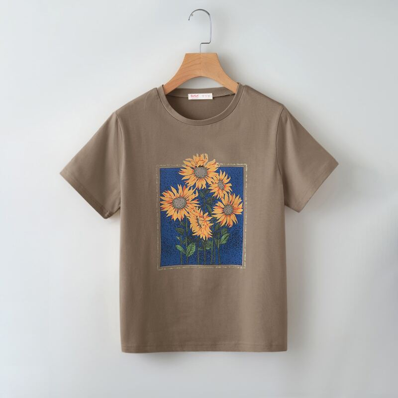 

Sunflower Print Tee, Mocha brown