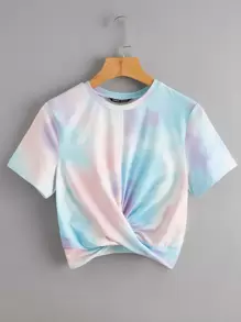 SHEIN EZwear Áo thun xoắn lại Cà vạt nhuộm Giải trí - Nhiều màu - Xem 1