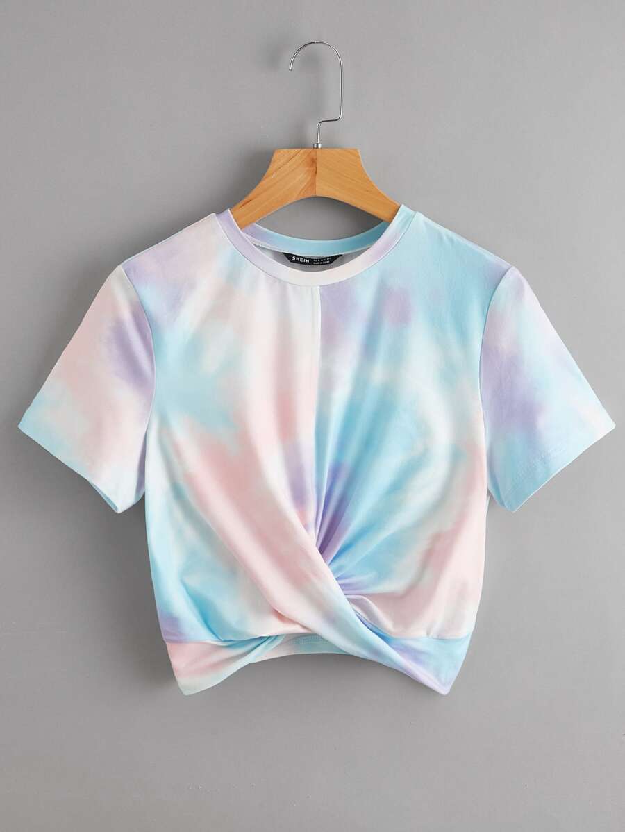 SHEIN EZwear Áo thun xoắn lại Cà vạt nhuộm Giải trí - Nhiều màu - Xem 1