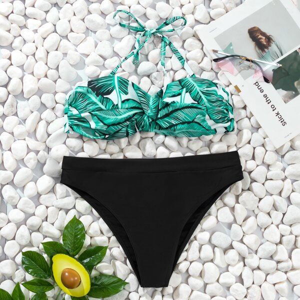 

Leaf Print Bikini Swimsuit, Multicolor