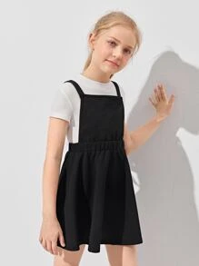 SHEIN 女孩十字交叉素色洋裝 - 黑色 - 查看 3