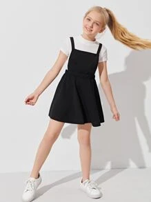 SHEIN 女孩十字交叉素色洋裝 - 黑色 - 查看 4