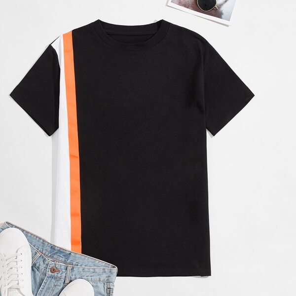 

Men Striped Round Neck Tee, Black