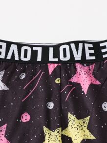 SHEIN 年輕女孩字母膠帶背心和星星印花打底褲套裝