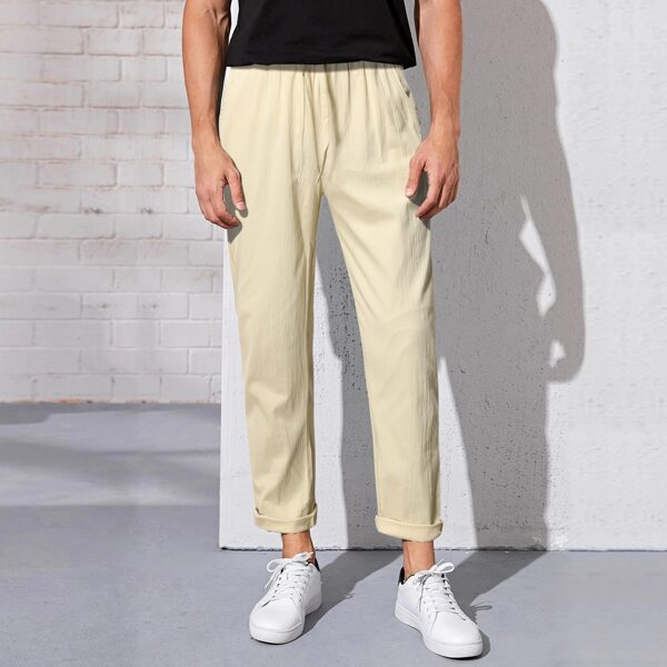 

Men Solid Straight Leg Pants, Khaki