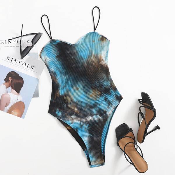 

Plus Tie Dye Rib-knit Cami Bodysuit, Multicolor