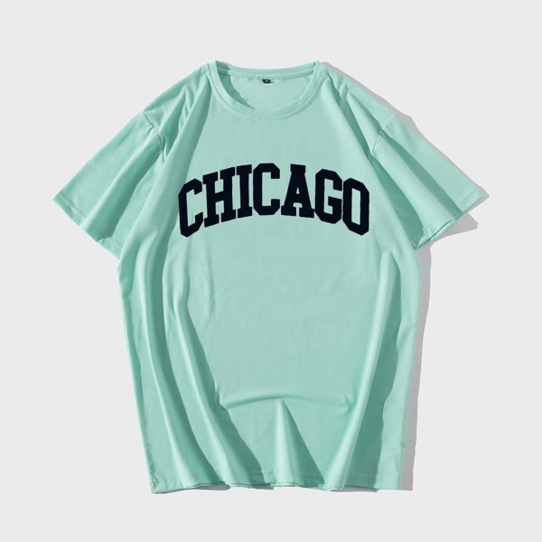 

Men Letter Graphic Short Sleeve Tee, Mint green