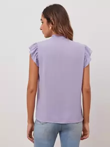 SHEIN Privé Tie Neck Ruffle Armhole Solid Top - Lilac Purple - View 2