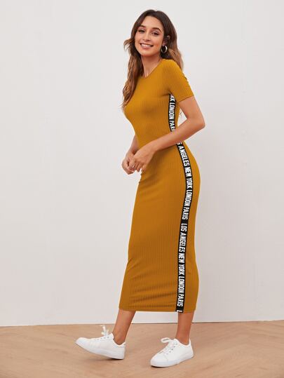 SHEIN Clasi Vestido tejido de canalé con cinta con letra