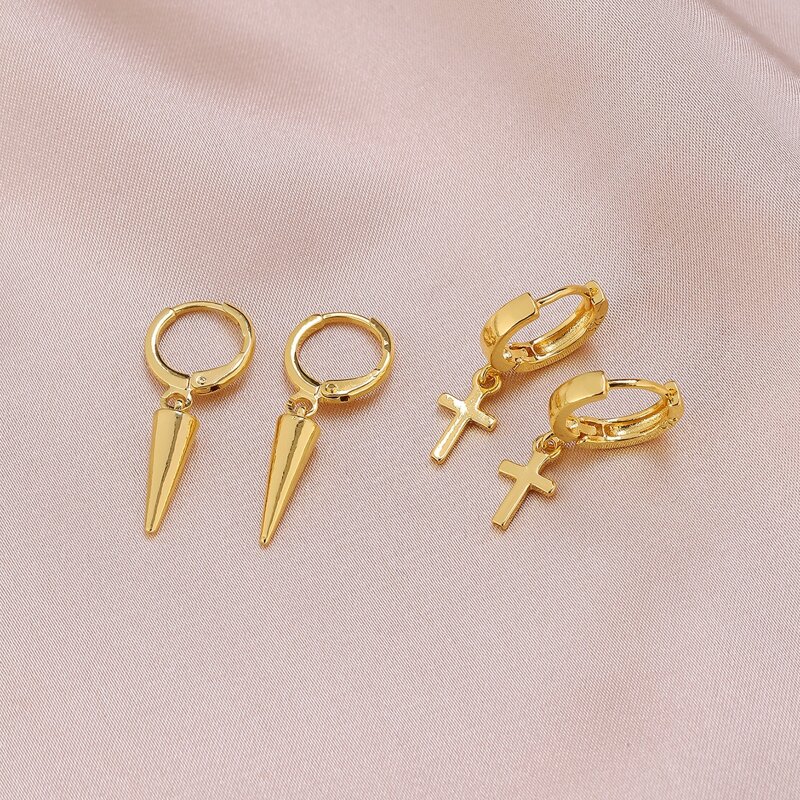 

2pairs Rivet Drop Earrings, Gold
