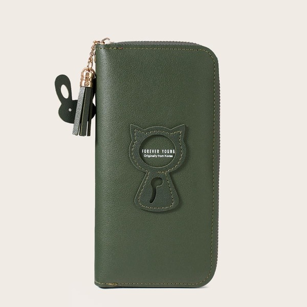 

Tassel Charm Cartoon Detail Long Wallet, Green