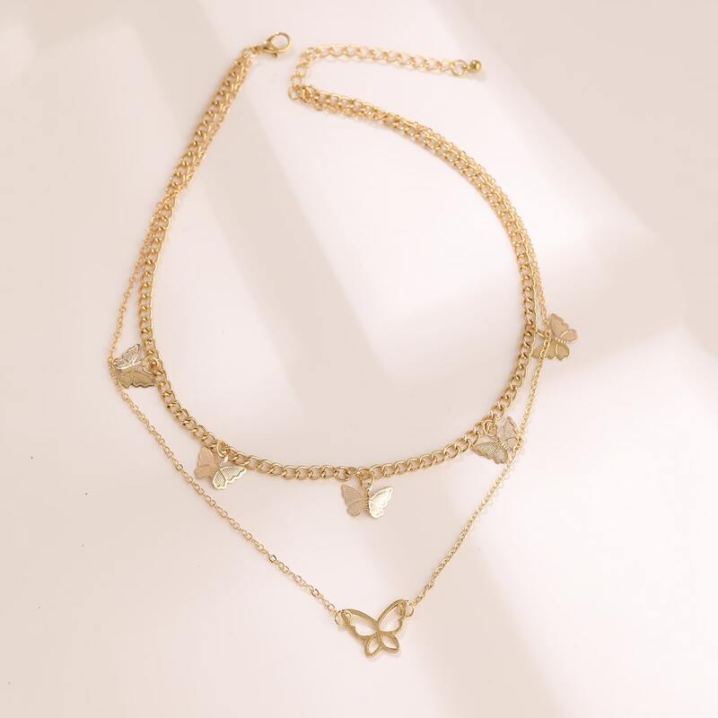 

Butterfly Charm Layered Necklace, Gold
