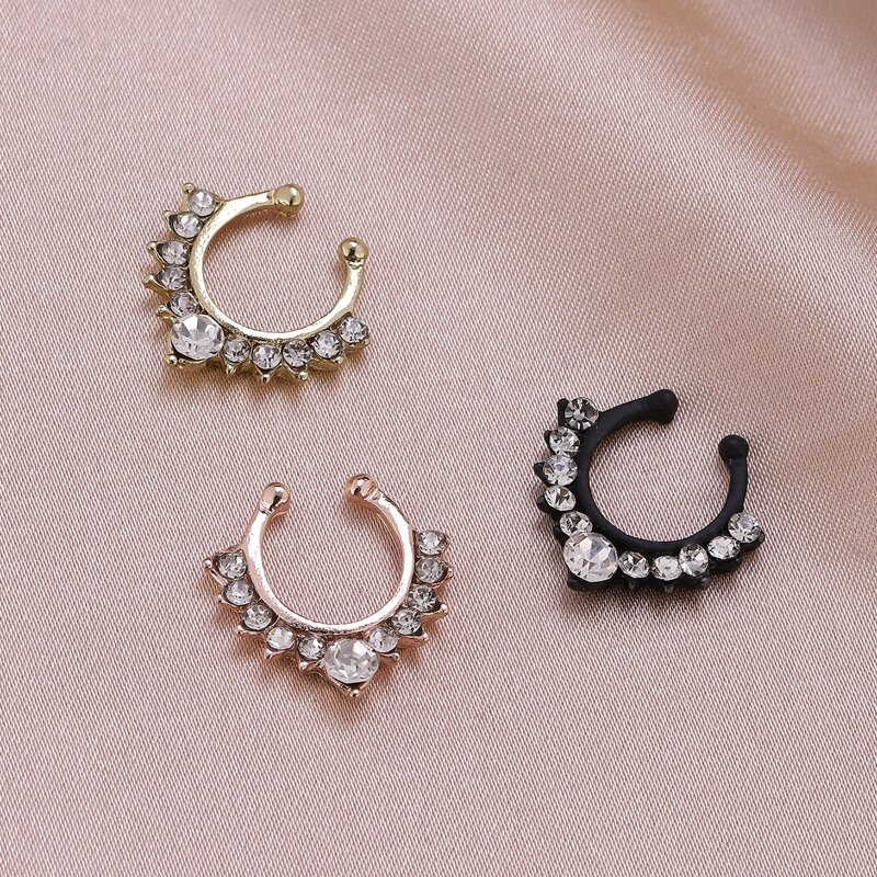 

3pcs Rhinestone Decor Nose Ring, Multicolor