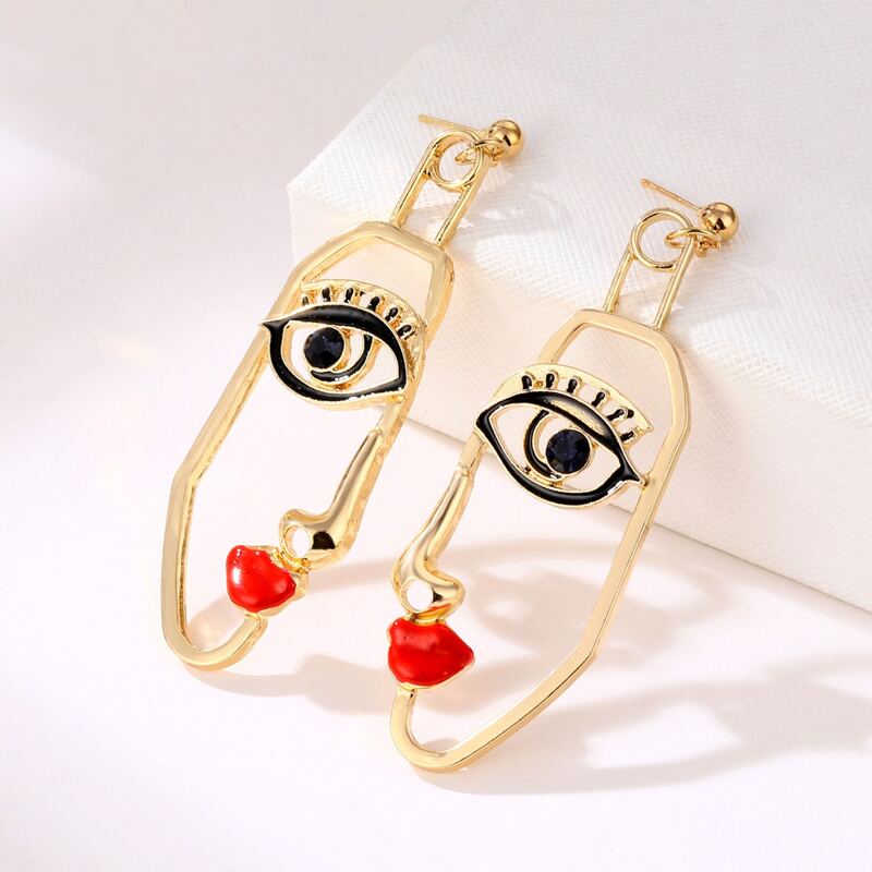 

Abstract Face Drop Earrings, Gold