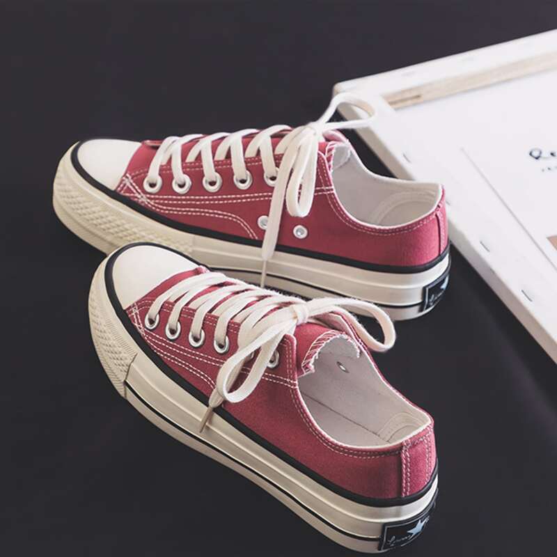 

Solid Lace-up Canvas Sneakers, Watermelon pink
