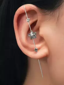 1 Pieza Pendiente De Perforación De Flor De Moda - Plateado - Ver 1