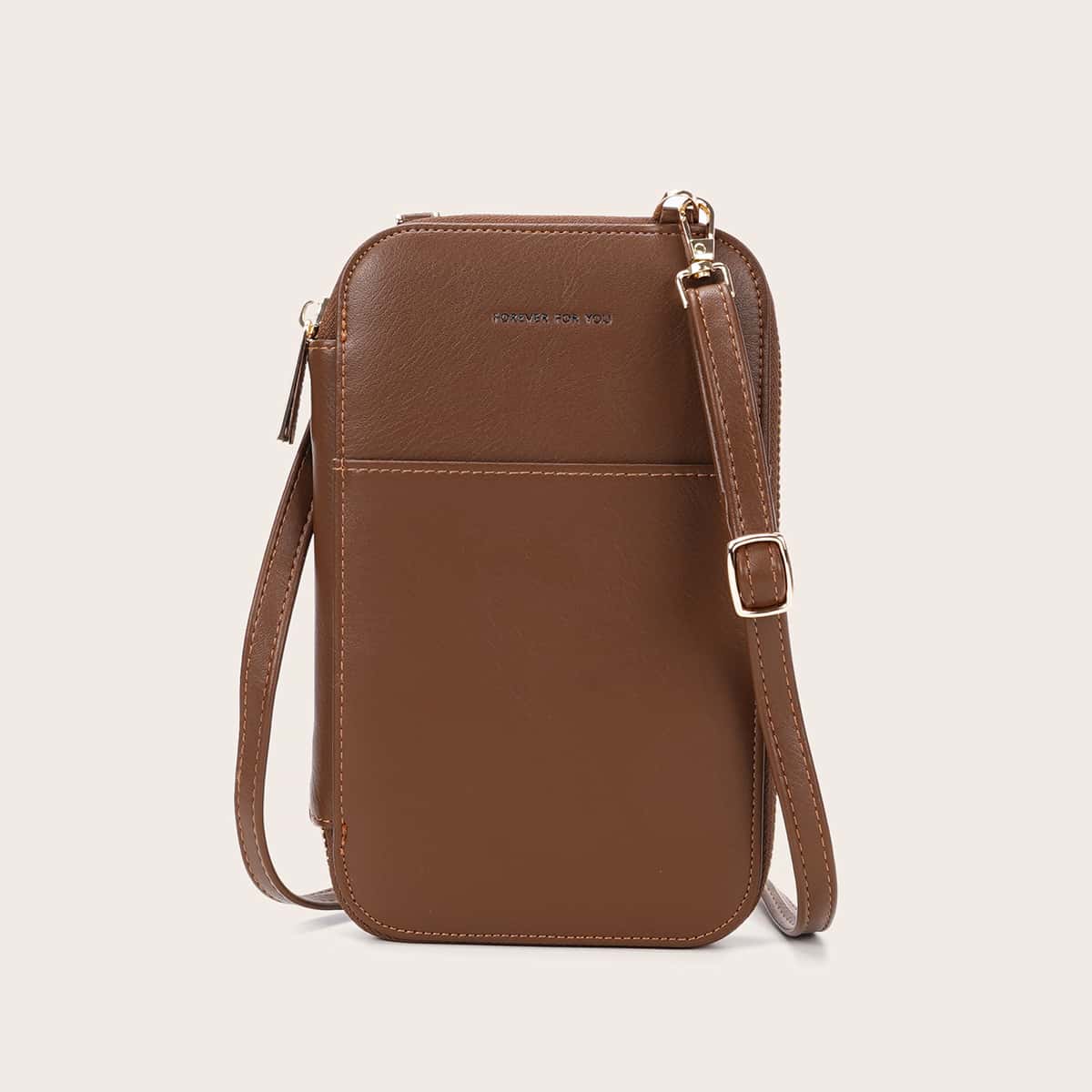 

Solid Crossbody Phone Bag, Brown