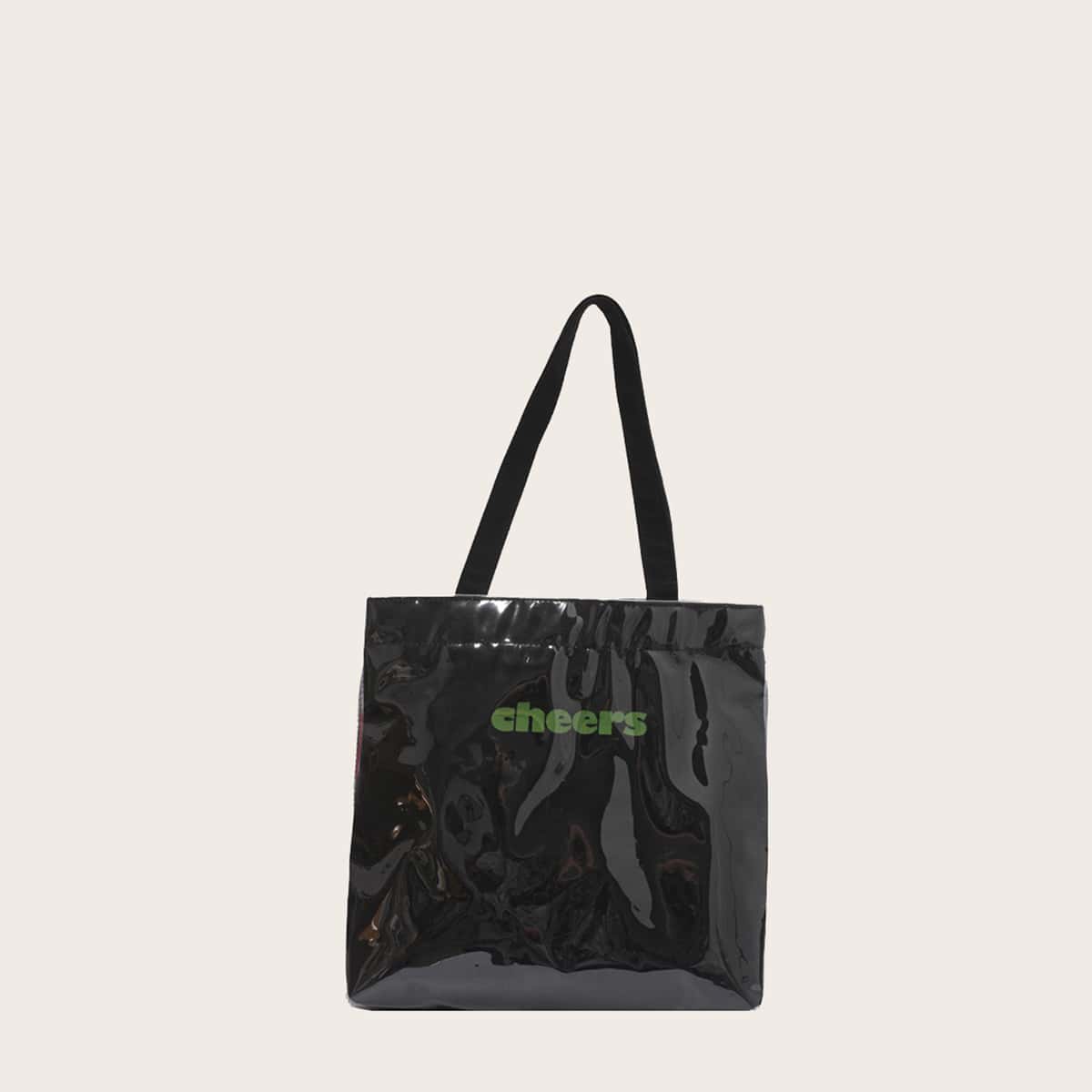 

Letter Graphic Tote Bag, Black